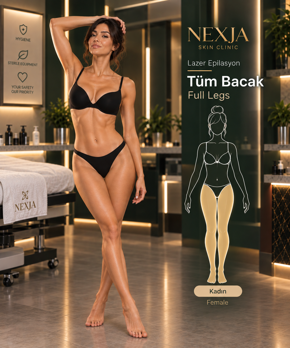 Kadın tüm bacak buz lazer epilasyon İstanbul – Falcon Pro 4 Diode Buz Lazer Nexja Skin Clinic