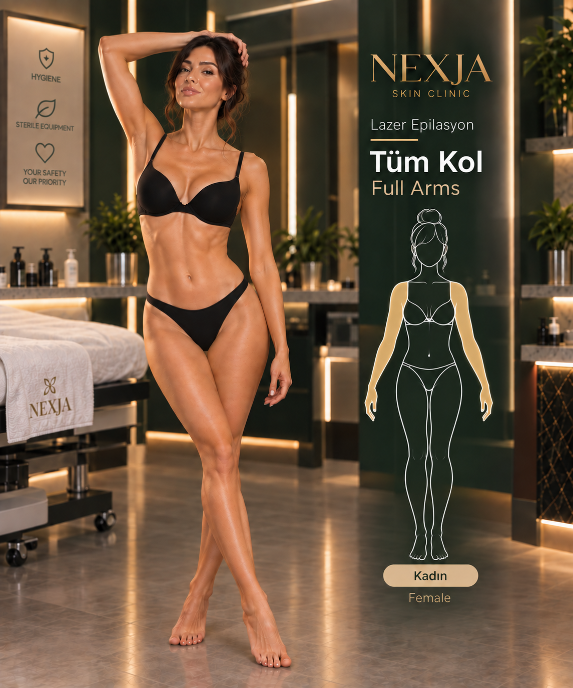 Kadın tüm kol buz lazer epilasyon İstanbul – Falcon Pro 4 Diode Buz Lazer Nexja Skin Clinic