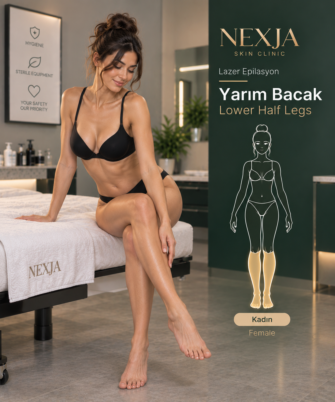 Kadın yarım bacak buz lazer epilasyon İstanbul – Falcon Pro 4 Diode Buz Lazer Nexja Skin Clinic